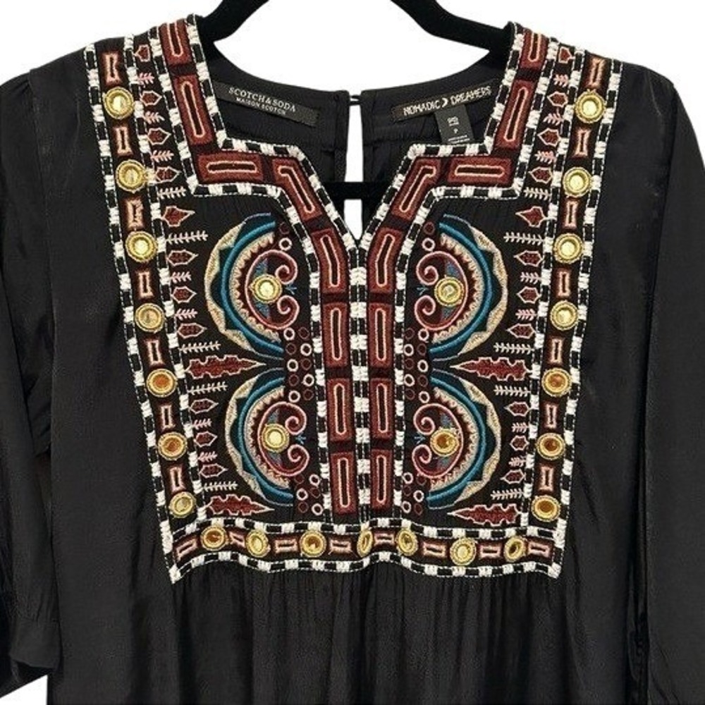 Scotch & Soda x Nomadic Dreamers Embroidered Black Dress S/M Pockets Boho‎ Folk - Picture 5 of 10